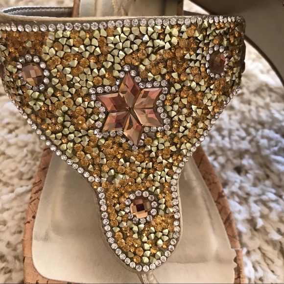 Sequined Gold Cork Wedges - Picture 2 of 4